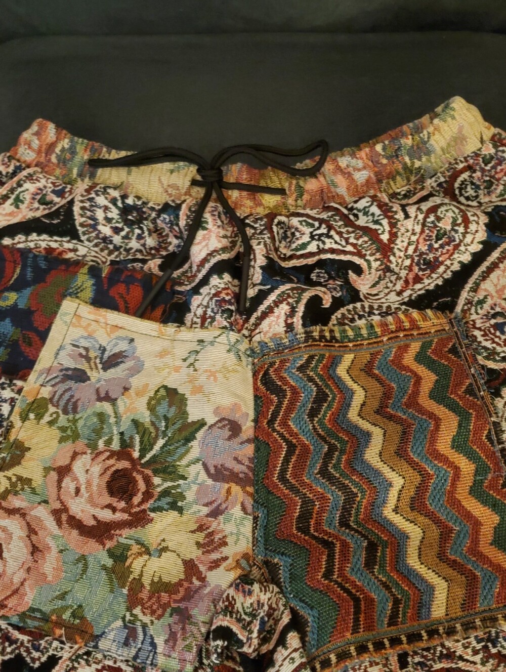 Patchwork Tapestry Shorts with Floral, Chevron, and Paisley UNISEX - Picture 2 of 6